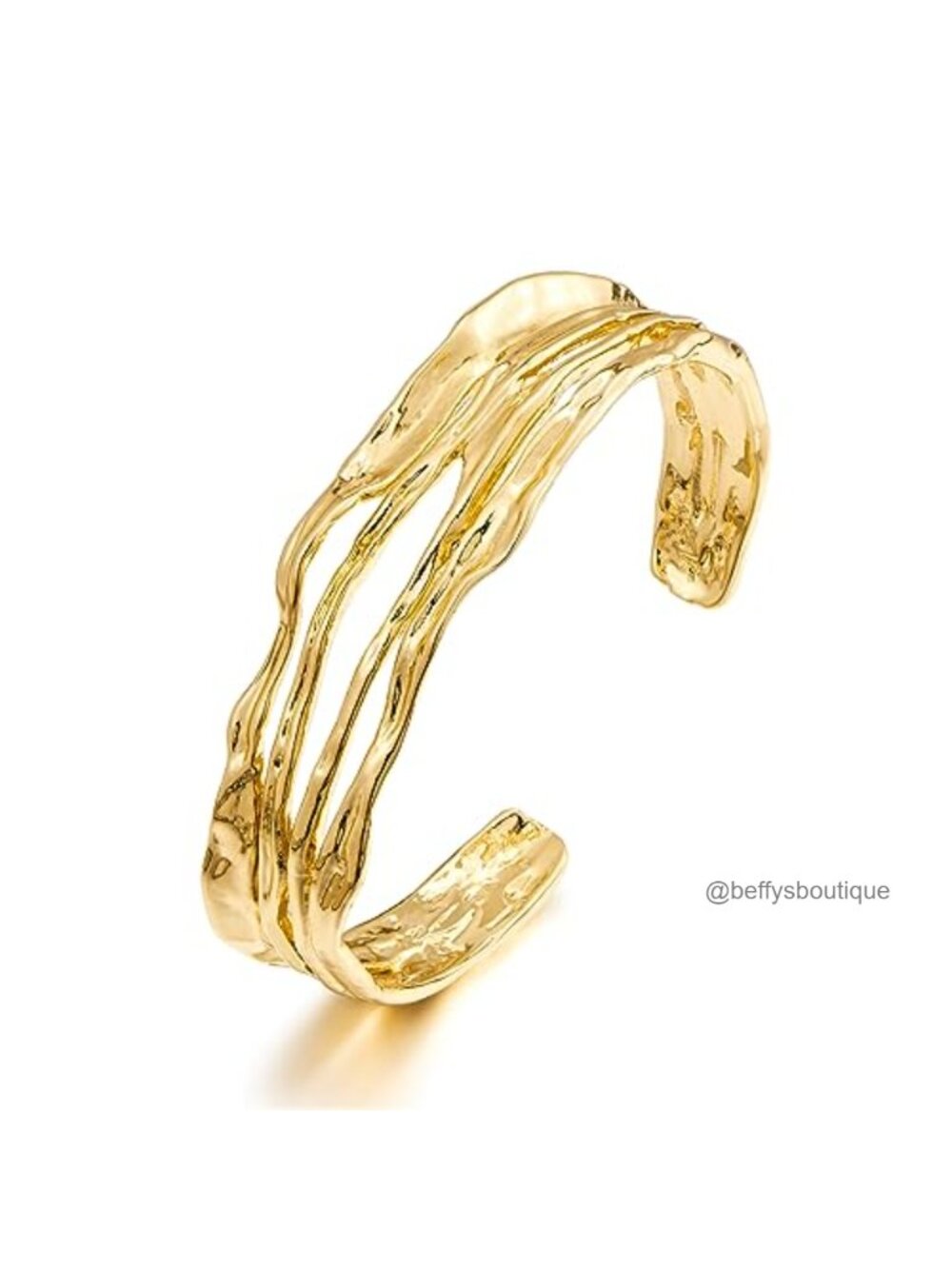 Gold Plated Hammered Cuff Bracelet Adjustable Open Bangle Women